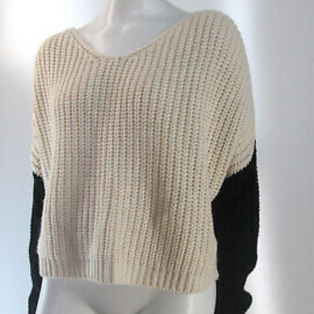 UNIQ Over-sized Cream Grey Black Chunky Knit Hi-Low Sweater SZ S/M